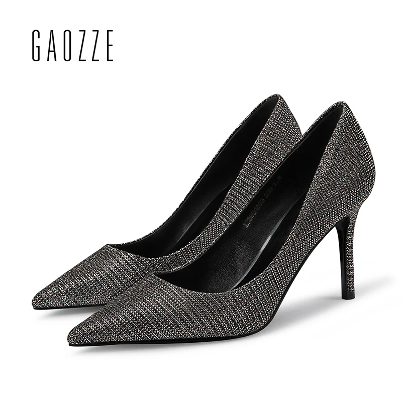 

GAOZZE Striped Sequin Cloth Pointed Toe Party Women Pumps Shoes Sexy High Heels Women Pumps Stiletto Heel Shoes 2018 Spring New