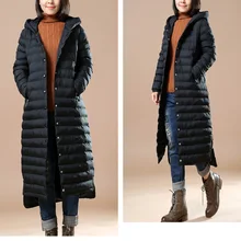 Любой размер, женский зимний пуховик размера плюс, женский пуховик с капюшоном, женский пуховик, Длинная зимняя куртка