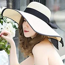 Summer Large Brim Straw Hat Floppy Wide Brim Sun Cap Bowknot Beach Foldable Hats New curly brim pompon bowknot embellished pillbox hat