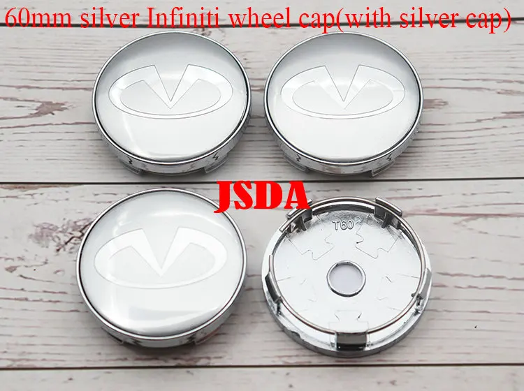 4pcs 56mm 60mm Infiniti logo car emblem Wheel Center Hub Cap Rim refit Creative badge covers decoration sticker black& silver