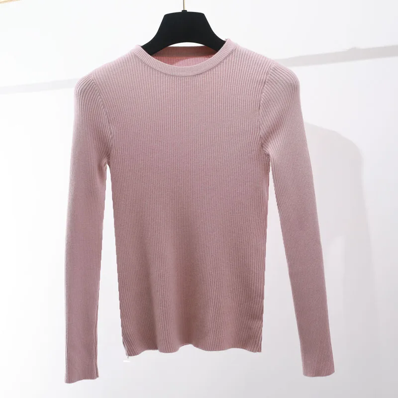 Новинка, тонкий базовый весенне-осенний свитер с круглым вырезом, пуловеры для женщин, мягкий женский вязаный свитер для девушек, вязаный Топ с длинным рукавом - Цвет: Розовый