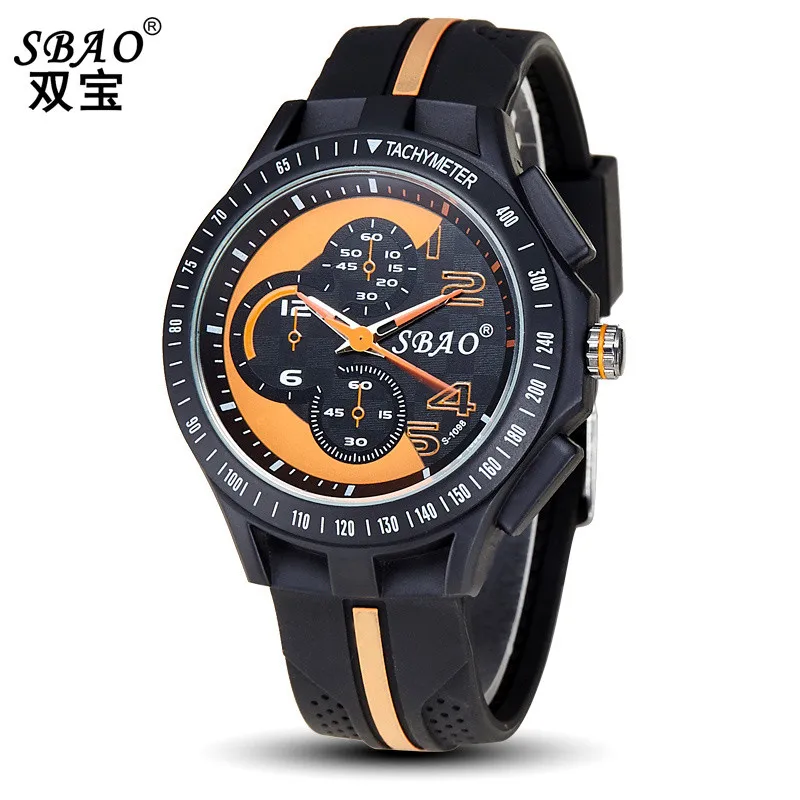 

Sbao Red Fashion Silicone Quartz Watches Unisex Watch Shock Resistant Mens Dress Watches With Leather Bands Montre Homme