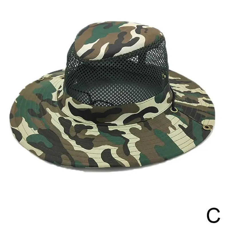 Camouflage Fishing Hat Wear-resistant Cotton Breathable Mesh Cap Outdoor Sun Fishing Hat - Цвет: C