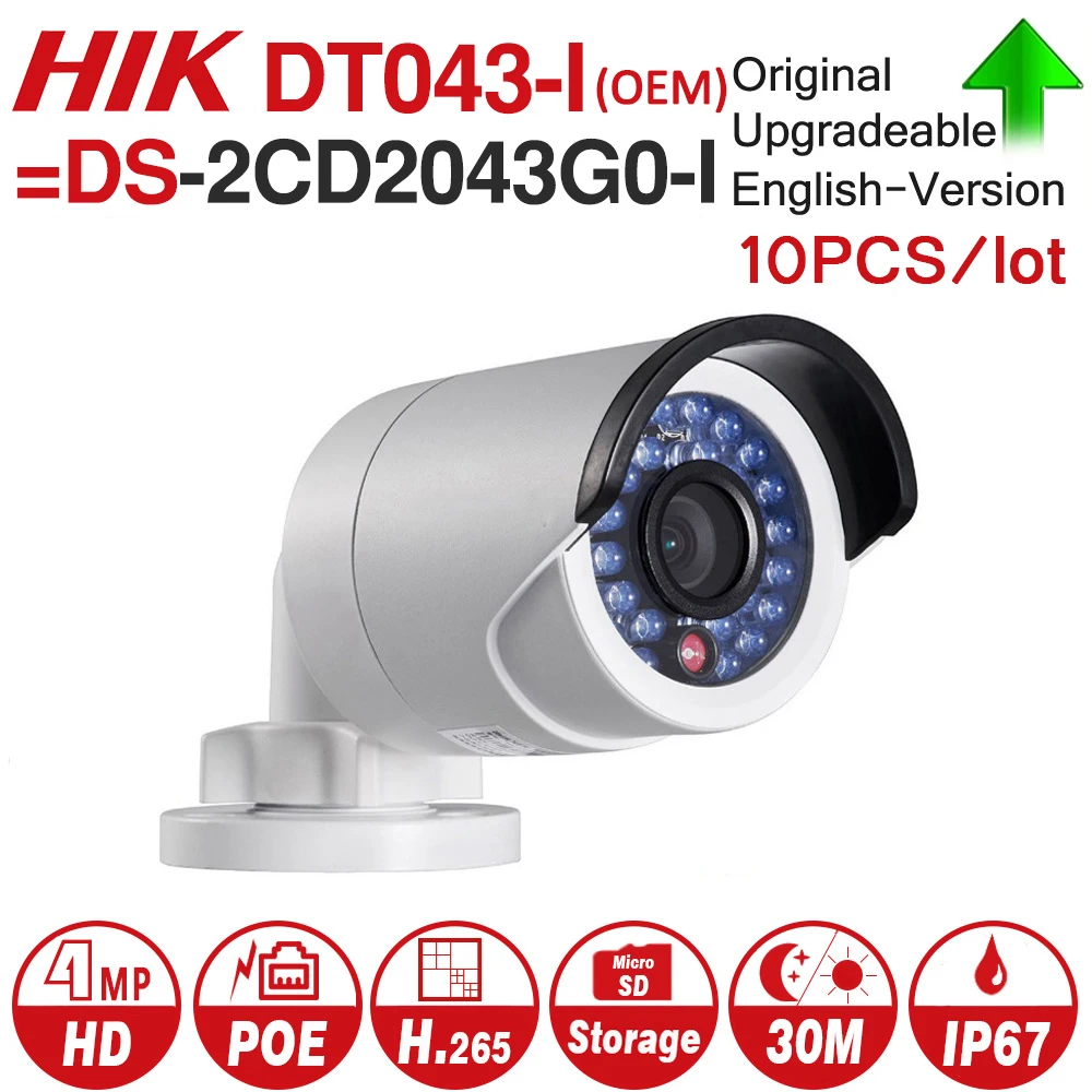 Hikvision OEM IP Camera 4MP DT043-I = DS-2CD2043G0-I Bullet network CCTV Camera Updateable POE WDR POE SD Card Slot 10pcs/lot Hikvision OEM IP Camera 4MP DT043-I = DS-2CD2043G0-I Bullet network CCTV Camera Updateable POE WDR POE SD Card Slot 10pcs/lot