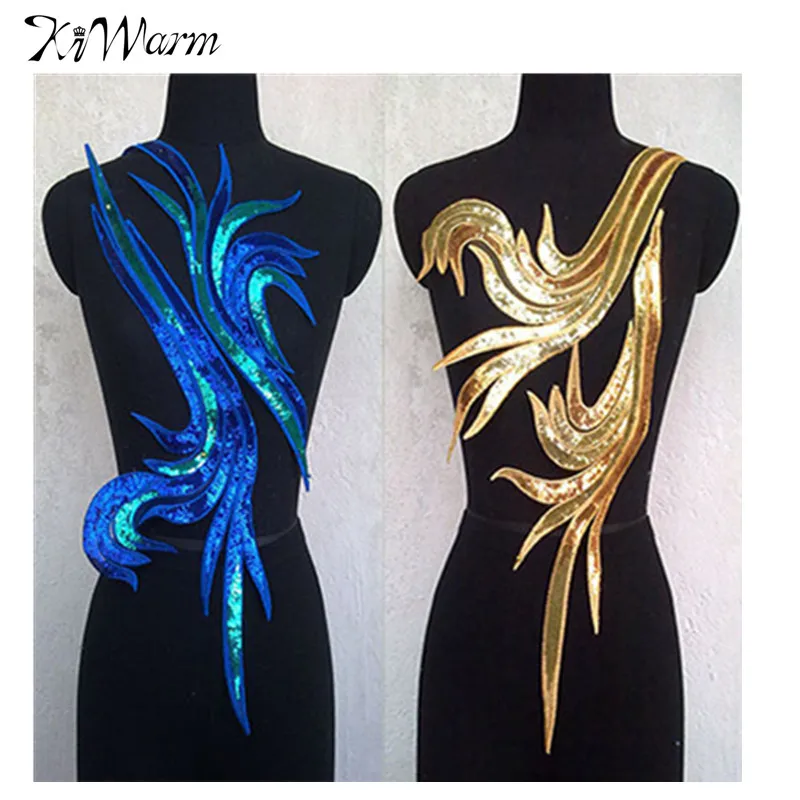 

New Arrival 2pcs/Set Venise Lace Applique Trims Motif Embroidery DIY Craft Sequins Peacock for Sewing Cloth Patch Accessories