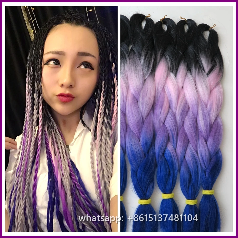 Very Beautiful 2pcs/lot Lavender Ombre Hair Extension Braids/lilac Jumbo  Braid Hair Black + Pink+purple+blue Color - Unknown - AliExpress