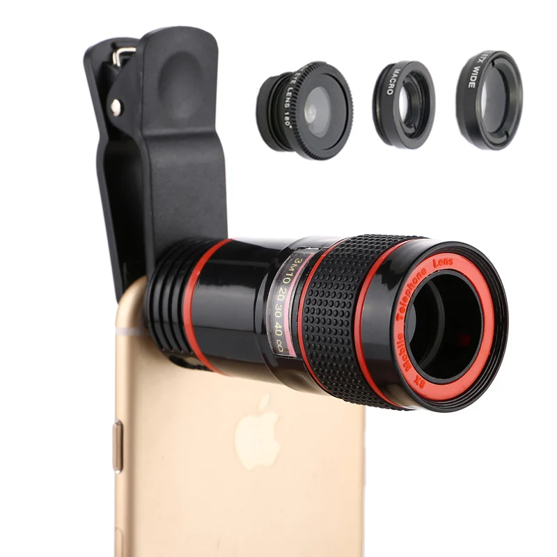 

PERAK 8x Zoom Telephoto Len For iPhone 6s plus 5S Samsung s7 edge s8 Fish Eye Wide Angle Macro Fisheye Lens Olho de Peixe 4 in 1