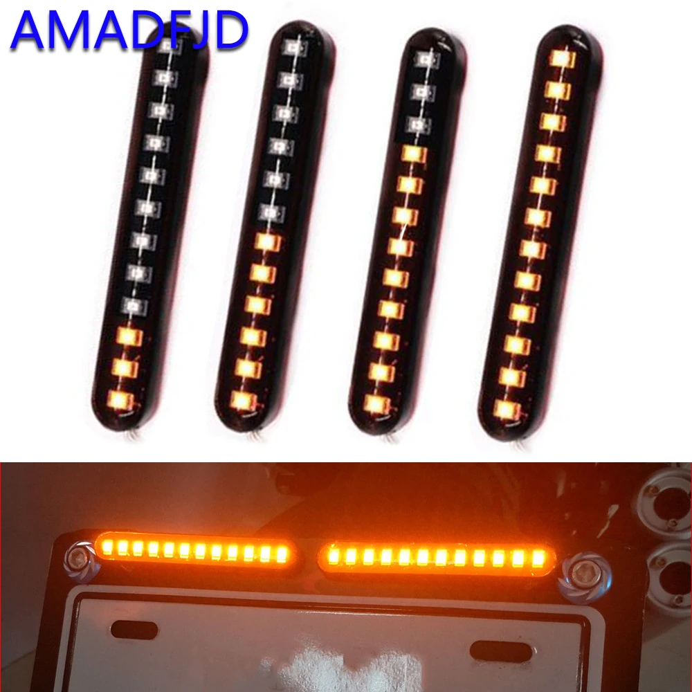 

AMADFJD 2pcs Flowing Motorcycle LED Turn Signal Tail Light Blinker Stop Waterproof License Turn Lights Motor Flashers Motorcycle