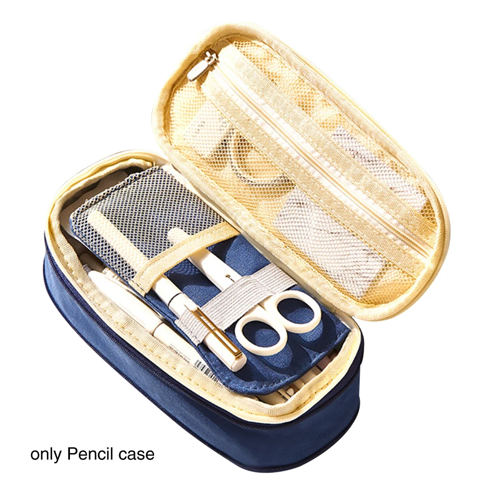 

Cute Simple Zipper Office School Large Capacity Double Layer Canvas Pencil Case Stationery Stretch Kids Box Organizer