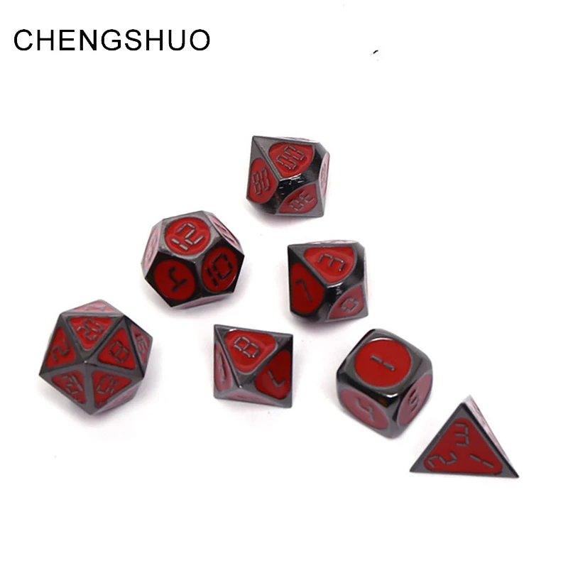 

Chengshuo dnd metal dice rpg polyhedral set dungeons and dragons d20 12 8 10 6 d&d table game Zinc alloy red digital dice dodas