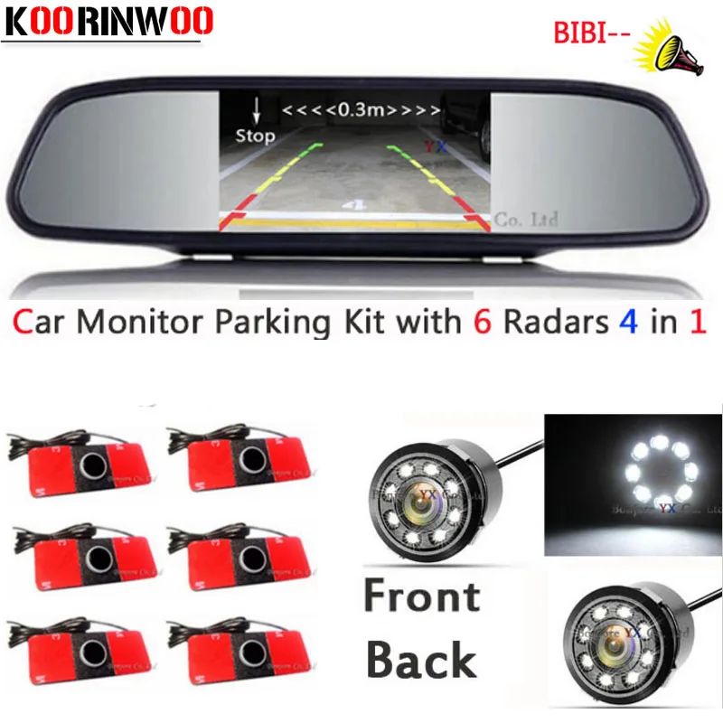 KOORINWOO Car parking Sensors 6 Alarm Buzzer Video Car Mirror Monitor