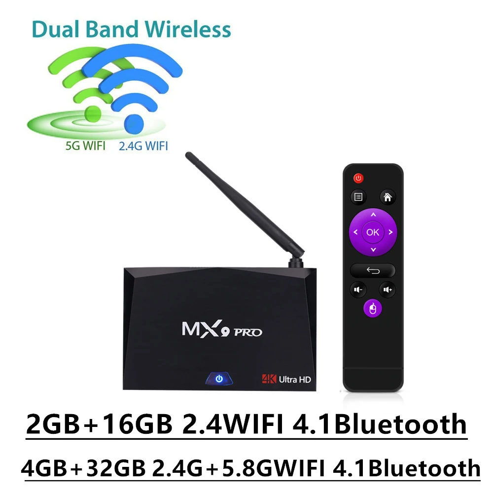 

MX9 Pro 16GB/32GB Android 7.1 TV Box RK3328 Quad Core WiFi Bluetooth Media Player H.265 VP9 HDR 4K HD 64Bit Smart Set Top Box