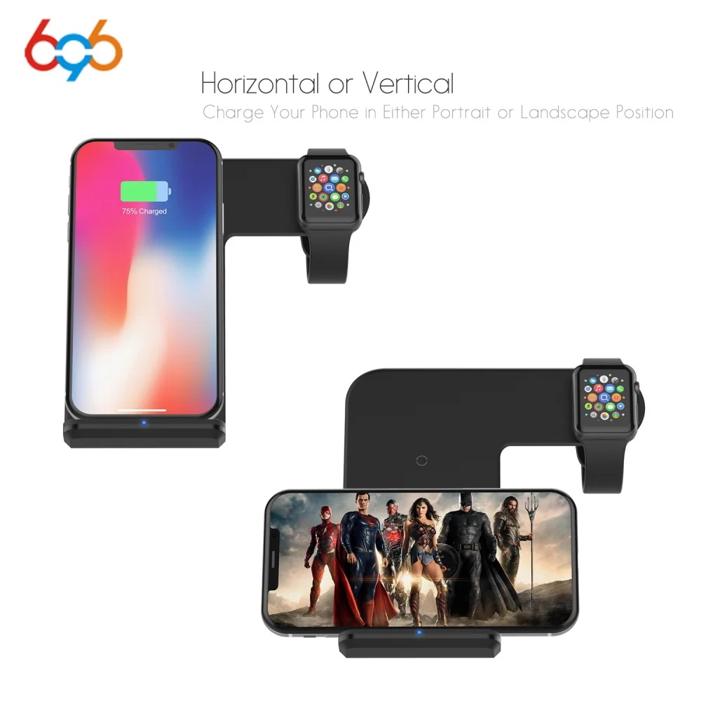 

696 F11 2 in 1 Wireless Charging Fast Charger Dock for mobile phone watch Charger Station for iPhone8/8 plus/X For Samsung S9
