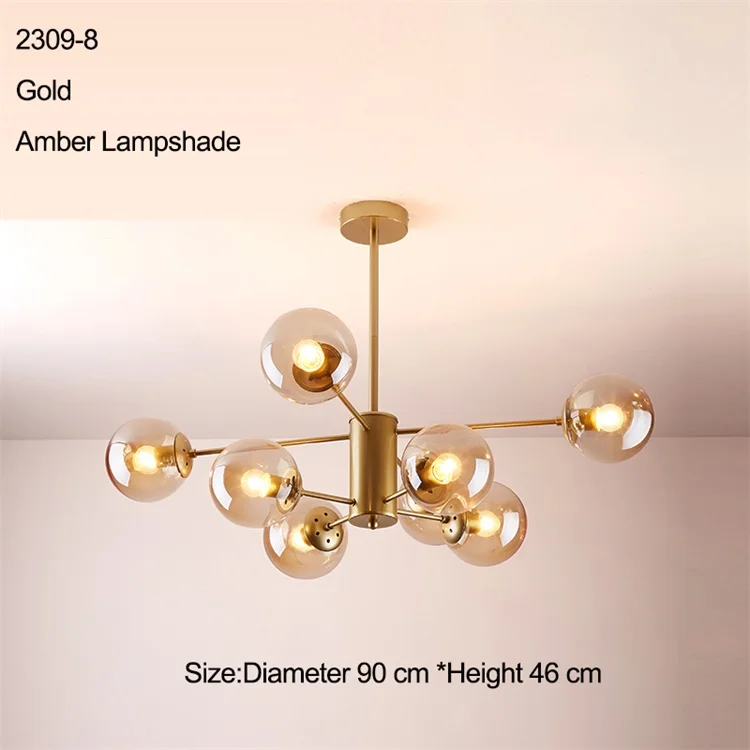 8 light gold amber Современный светодиодный светильник-люстра, Декоративная Потолочная люстра, подвесное освещение - Цвет абажура: 8 light gold amber