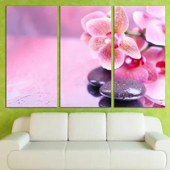 

3 Panels Canvas Art Pink Flowers Orchid Home Decor Wall Art Painting Canvas Prints Pictures for Living Room Poster Unframed
