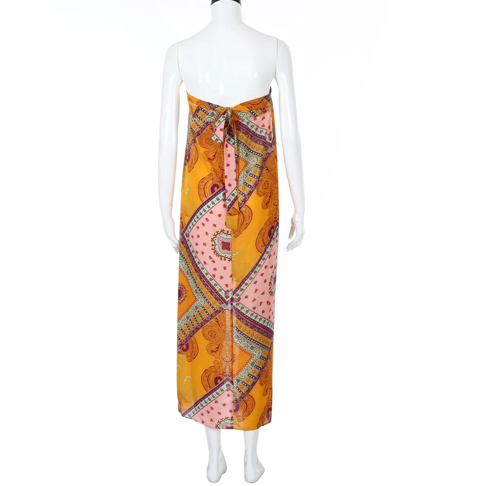Women High-Waisted Boho Asymmetrical Hem Tie up Print Wrap Skirt jh0306