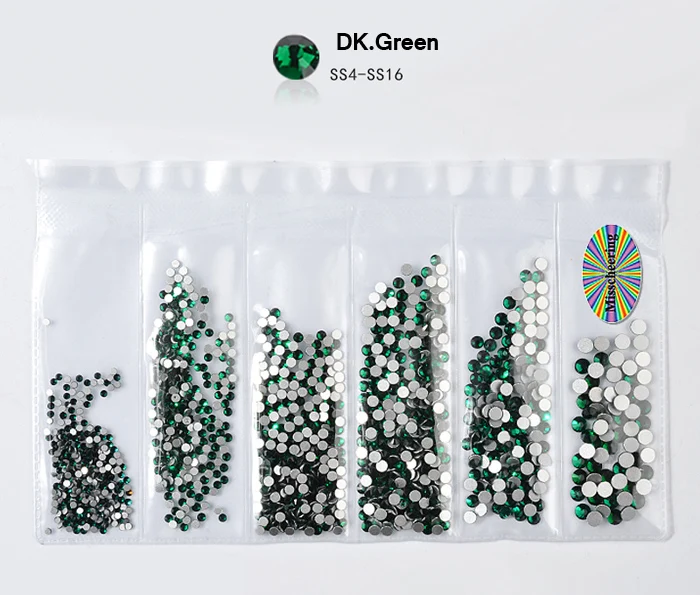 04 DK.Green 1 упаковка стеклянные стразы для ногтей разных размеров SS4-SS16 украшения для ногтей камни блестящие драгоценные камни аксессуары для маникюра 20 цветов - Цвет: 04 DK.Green