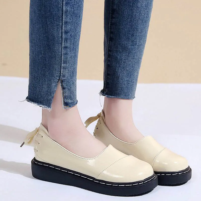 HEE GRAND/ г. Новые женские весенние модные однотонные туфли на плоской подошве без шнуровки с круглым носком обувь на плоской платформе с перекрестной шнуровкой Женская обувь XWD7384 - Цвет: beige