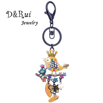 

Black Enamel Key Chain Women Colorful Bird Branch Flower Butterfly Keychain Animal Car Keys Bag Key Ring Gift for Mother's Day