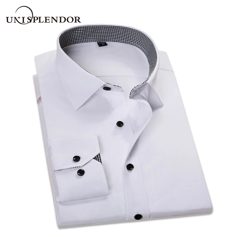 زائد حجم 4XL 2019 لون نقي الرجال اللباس قمصان الذكور قميص نحيف بأكمام طويلة الأزياء الأعمال الملابس العادية للرجل YN264