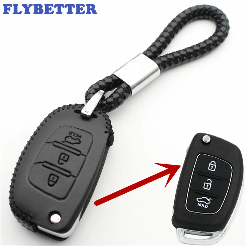 

FLYBETTER Genuine Leather 3Button Flip Key Case Cover For Hyundai I20/I30/IX25/IX35/Tucson/Verna/Solaris/Elantra/Accent L105