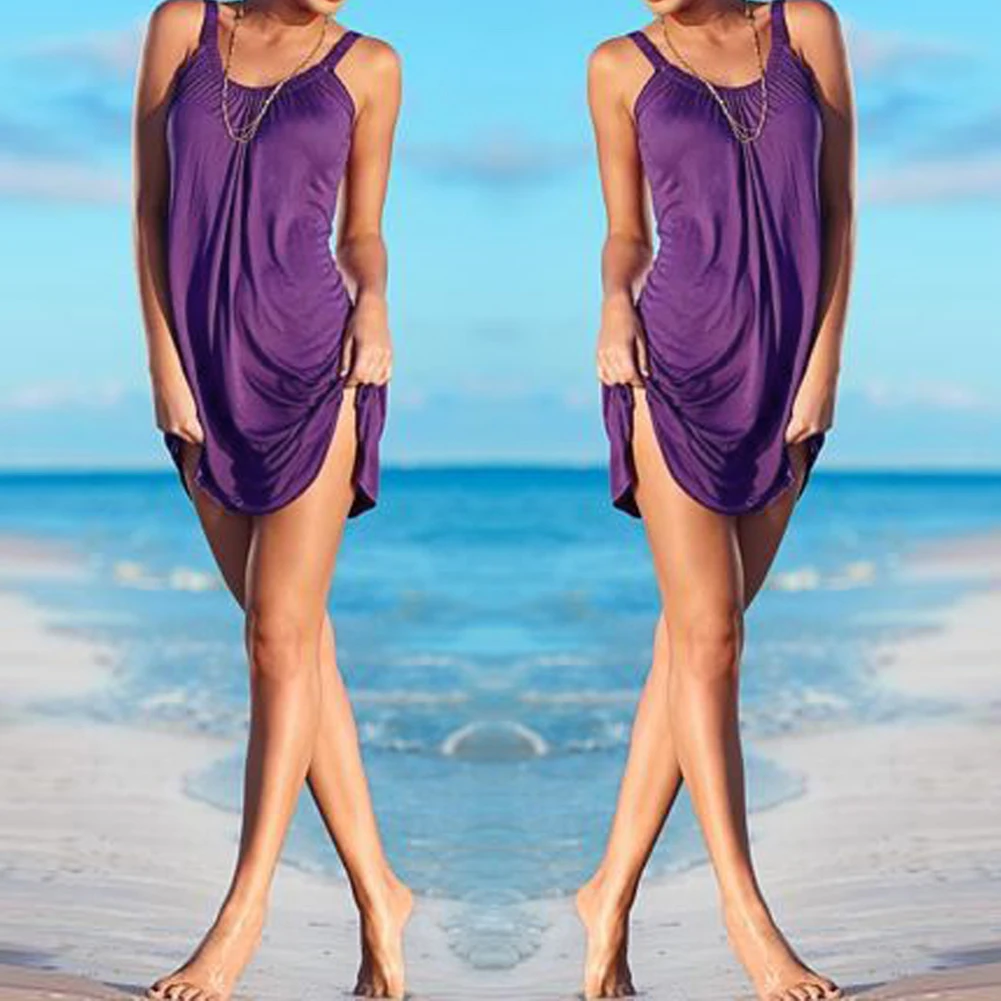 2017 Bikini Dress Women Summer Sleeveless Evening Party Beach Dress Short Mini Swim Beach Dress Women Girls 5 Colors Cover-ups