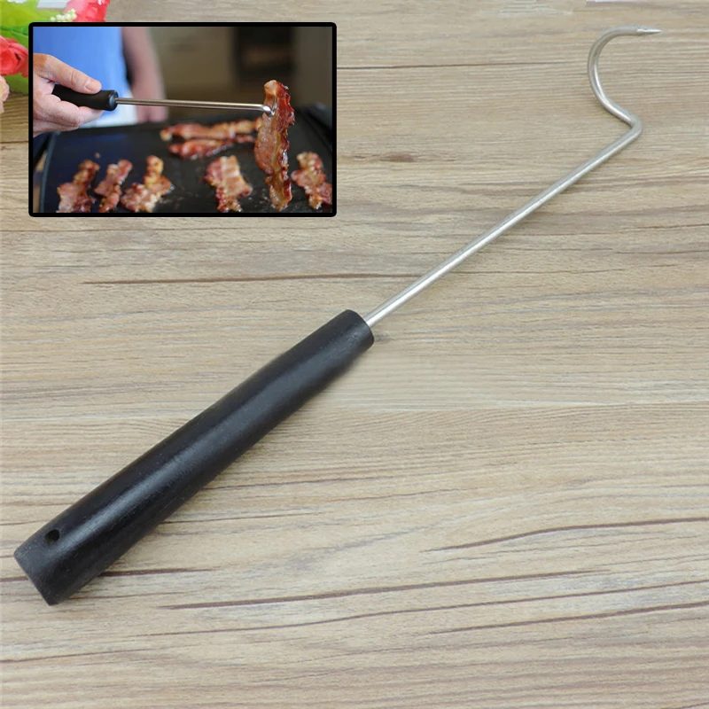 Hot 15'' (38cm) 6 Pieces Stainless Steel BBQ Turner Grilling Meat Hook