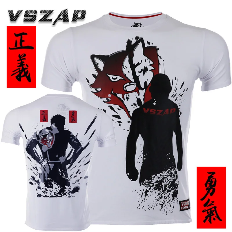 

VSZAP mens Short-sleeved T-shirt mma muay Thai t shirt Elasticity Water absorption Quick-drying Wolf Short-sleeved T-shirt