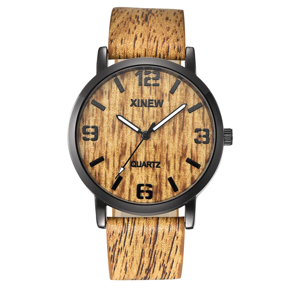 

XINEW Women Men Wood Texture Watch Imitation Wooden Retro Leather Quartz Watch Waterproof Wristwatch montre femme A30