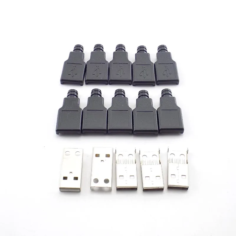 1/5/10 шт DIY разъем Тип штекера в муфтовый стыковочный USB 2,0 Тип A входящий штекер USB 4Pin адаптер розетка Соединитель с черным Пластик крышка