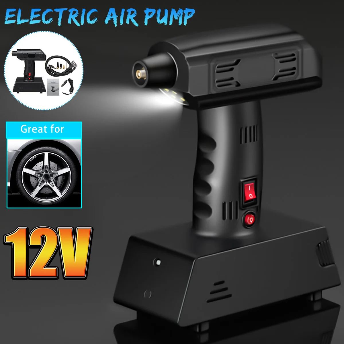 

12V Portable Inflator Pump Air Compressor with Brightness Lighting Eletric Tire Inflator Pump for Car Auto Accessories