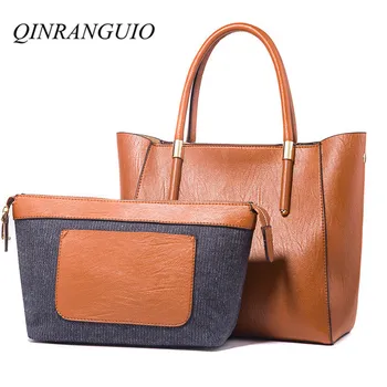

QINRANGUIO Women Leather Handbags Large Capacity Women Bag Soft PU Leather Shoulder Bag Women 2019 Fashion Solid Tote Bag