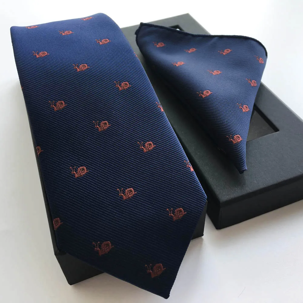 

3 Pcs/Set Men High Quality Luxury Silk Ties Set Fashion Animal Necktie with Handkerchief and Beautiful Gift Box Snail Pattern