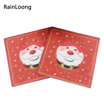 

[RainLoong] Red Christmas Santa Napkins Festive & Party Tissue Paper Napkins Decoration Servilleta 33cm*33cm 5packs (20pcs/pack)