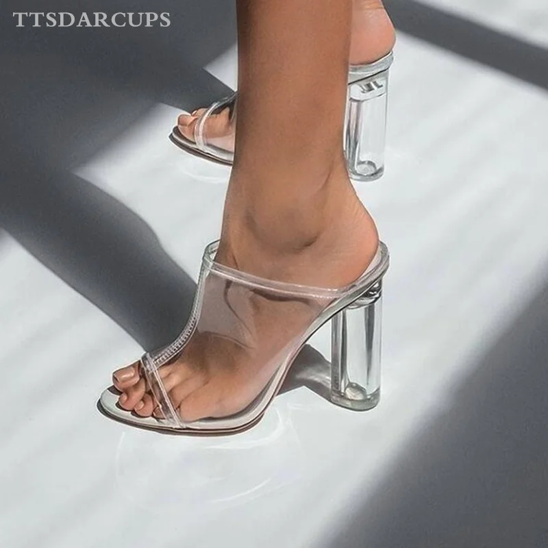 

New Summer Women Shoes sexy Transparent high-heeled crystal slippers Banquet Gladiator Night Club pumps Plus Size 35-40