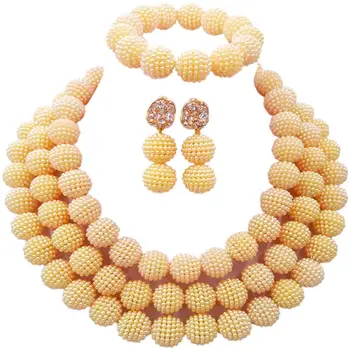 

Trendy Nigerian Beige Plastic Pearl Women Wedding Necklace Sets 3C-ZZ-01