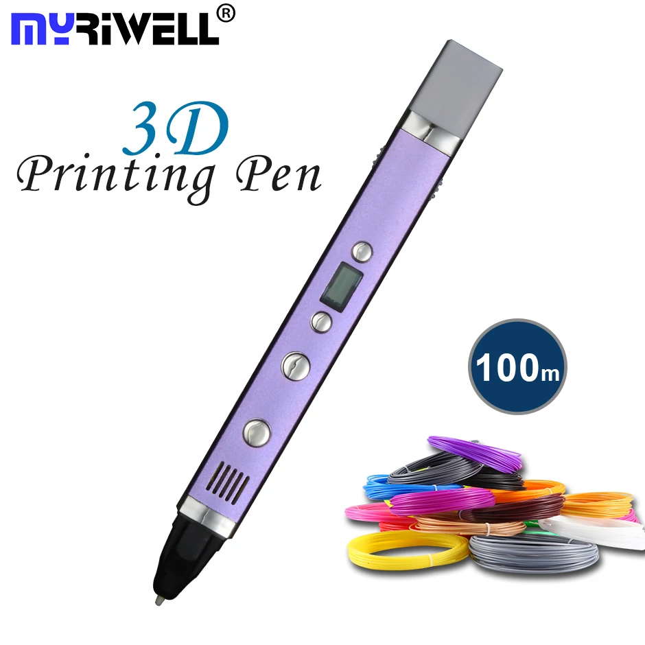 Myriwell 1,75 мм ABS/PLA DIY светодио дный 3D Ручка светодиодный экран, usb зарядка 3D печать Ручка + 100 м нити творческий подарок игрушка для детей дизайн - изображение