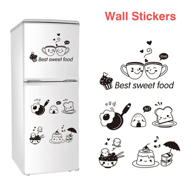 

Removable Wall Stickers Room Wall Decoration Restaurant Kitchen Happy Western Fridge Coffee Stickers