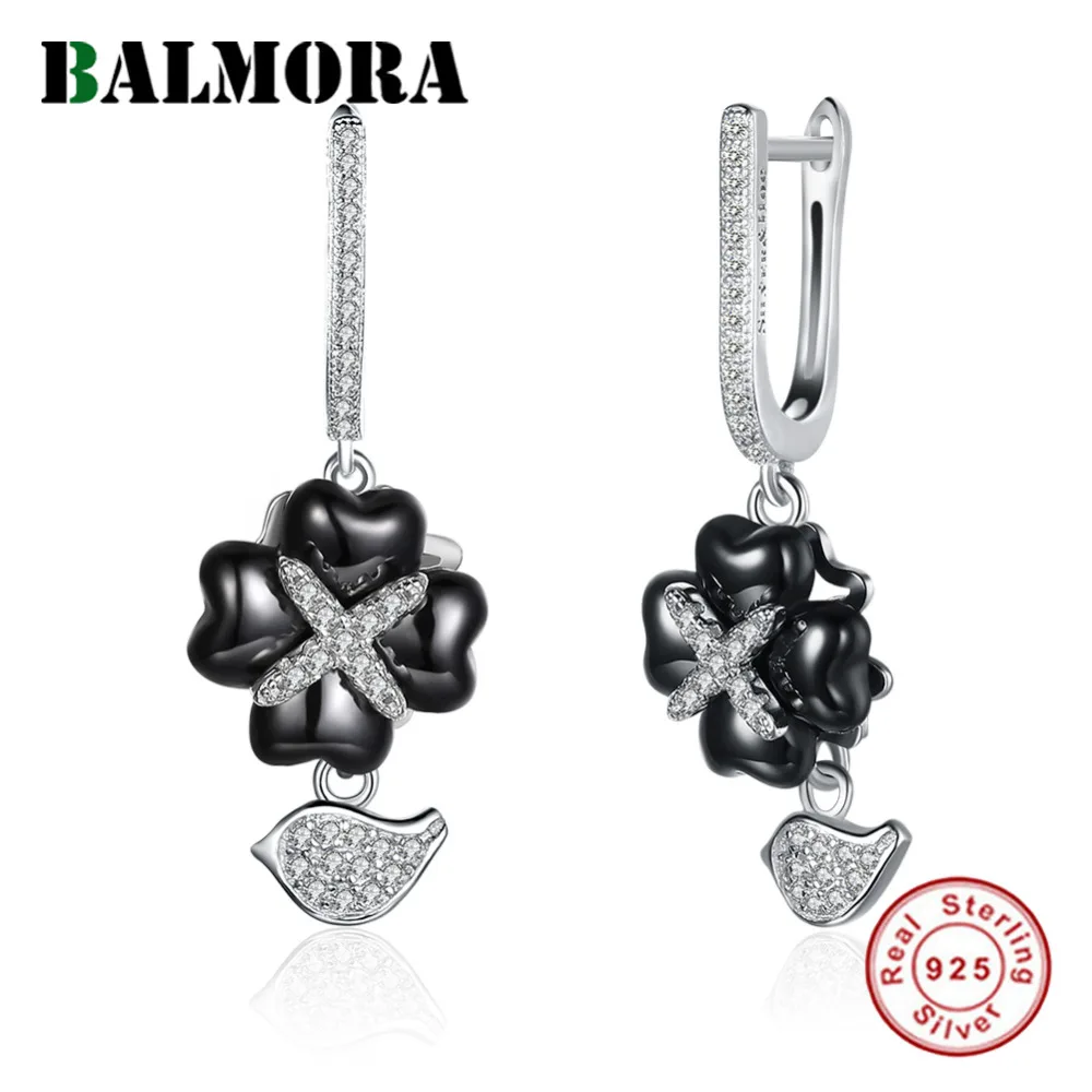 

BALMORA 2 Colors 925 Sterling Silver Drop Earrings for Women Lady Gift Fashion Zircon & Ceramic Earrings Party Jewelry SH-CE012