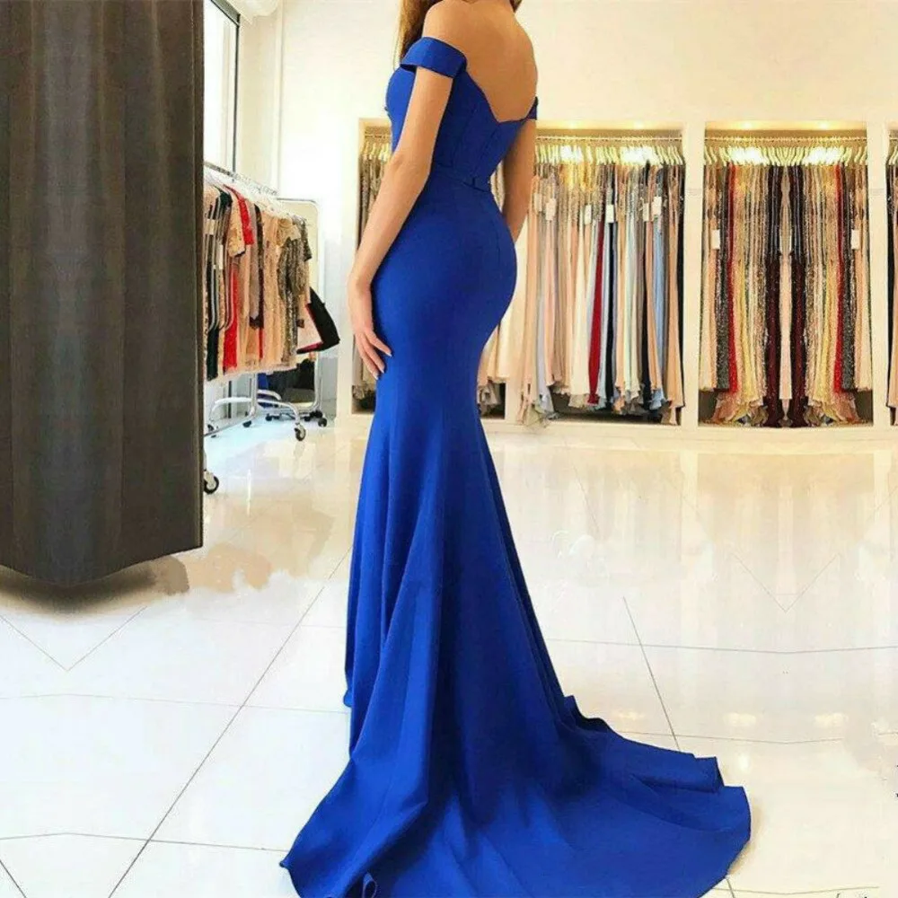 Off Shoulder Satin Mermaid Evening Dress Long Party Prom Gown Pageant Custom