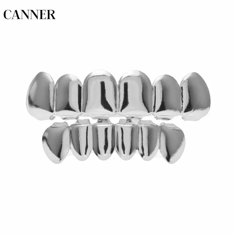 Canner Hip Hop Teeth Grillz Set Top& Bottom Teeth Gold Silver Color Grills Dental Cosplay Party Body Jewelry For Men Women W4