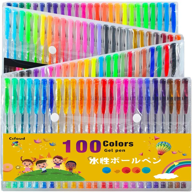 Kopen Ccfoud 100 Kleuren Gel Pen Set Schetsen Tekening Kleur Pennen Voor School kantoorbenodigdheden Metallic Pastel Neon Glitter Gel Pennen