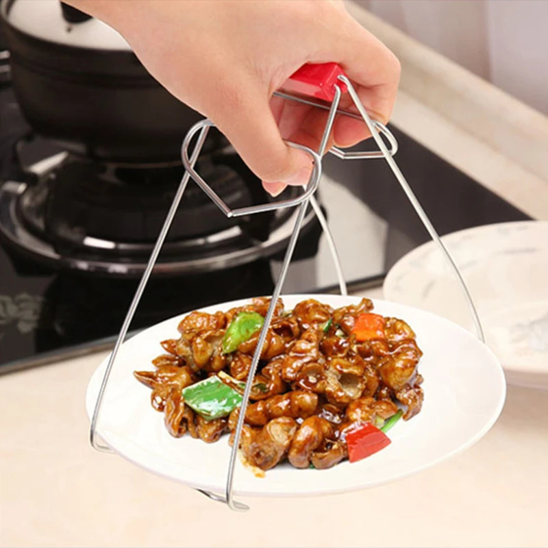 Foldable Stainless Steel Bowl Clip Pot Dish Holder Steamer Anti-Hot Clamp