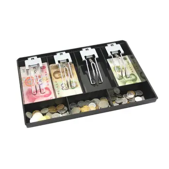 

7 Grids Black Plastic Coin Money Storage Box Bill Cash Tray Organizer With 4 Removable Metal Clips