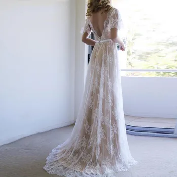 

Vestido de noiva 2019 Champagne Informal Bridal Dress Lace Wedding Dresses Romantic Wedding gown