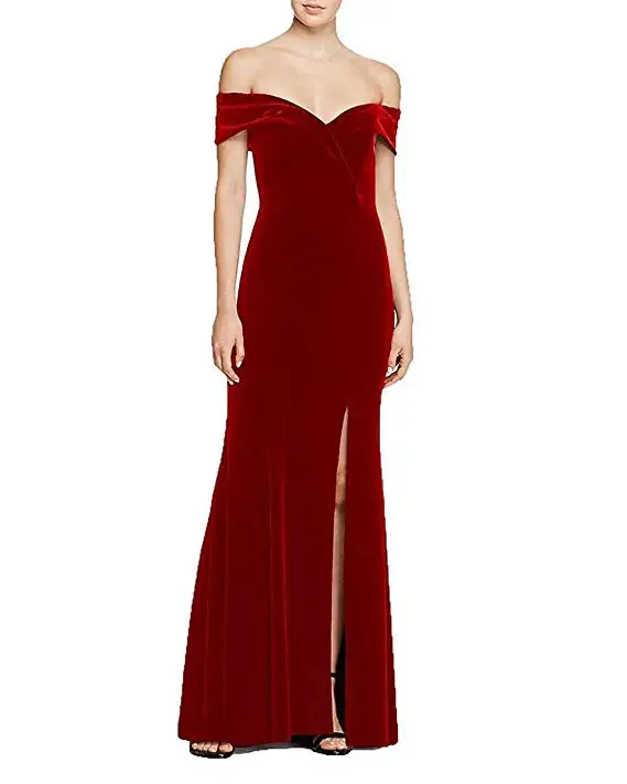 Сексуальное бархатное вечернее платье с разрезом по бокам, платье для выпускного вечера, длинное вечернее платье с открытыми плечами, vestido de festa, платье подружки невесты - Цвет: Красный