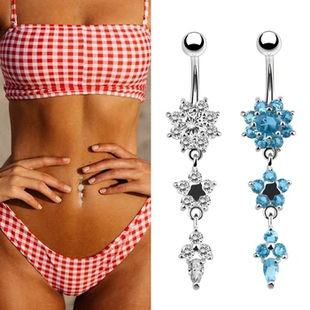 

Sexy Dangled Navel Piercing Ombligo 27 Colors Flower Belly Button Rings Women Earring Piercing Body Jewelry Surgical Steel Nariz
