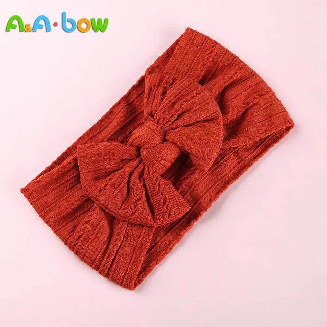 1pcs Cable Knit Nylon Bow Headwrap, One size fits all nylon headbands, wide nylon headbands, baby headbands, Knot bow headwear A2NSNSFB-9592-24