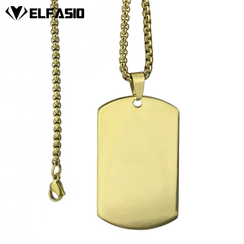 Men's Silver Gold Dog Tag 316L Stainless Steel Pendant Chain Necklace