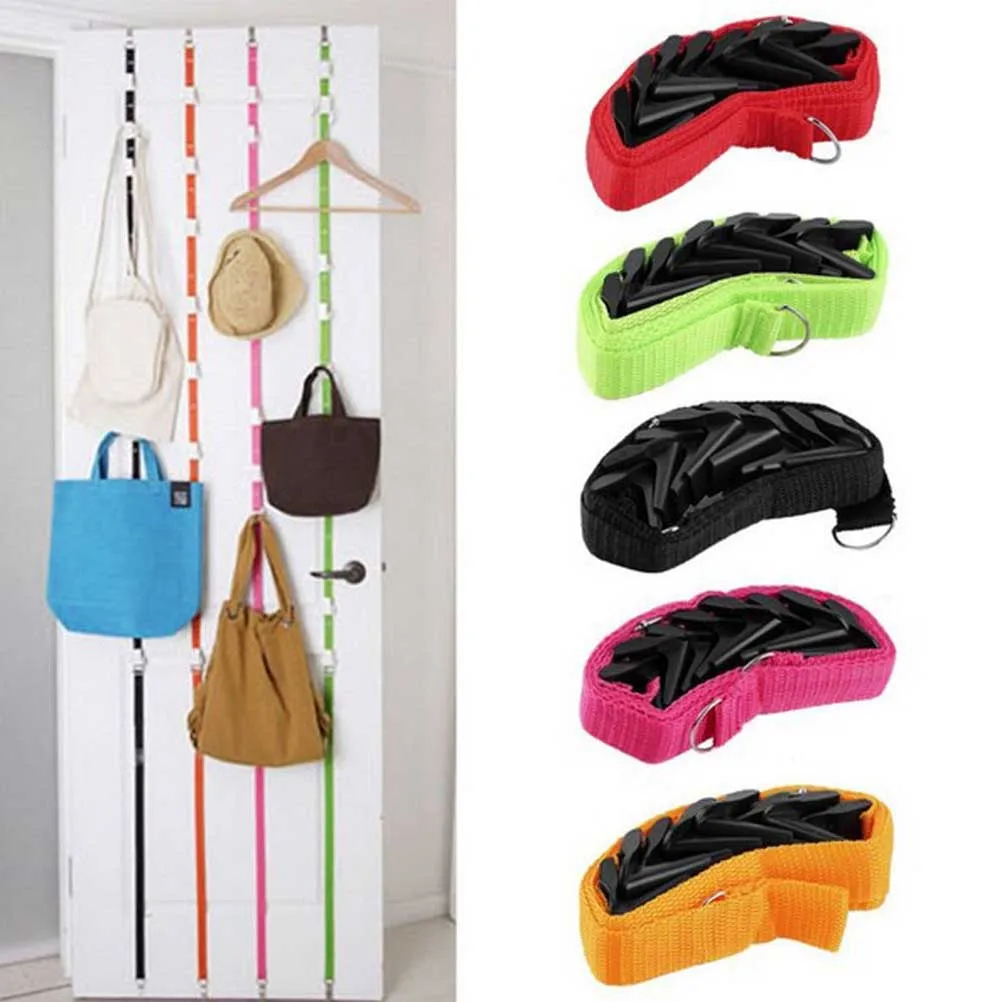 

Door Hanging Lanyard Hanger Hat Handbag Coat Tidy Storage Organizer Adjustable 8x ABS Hooks Strap 2 x Stainless Hooks